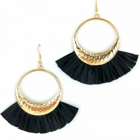 J Elise Boutique Jewelry - NEW GOLD BLACK RAFFIA FASHION EARRINGS